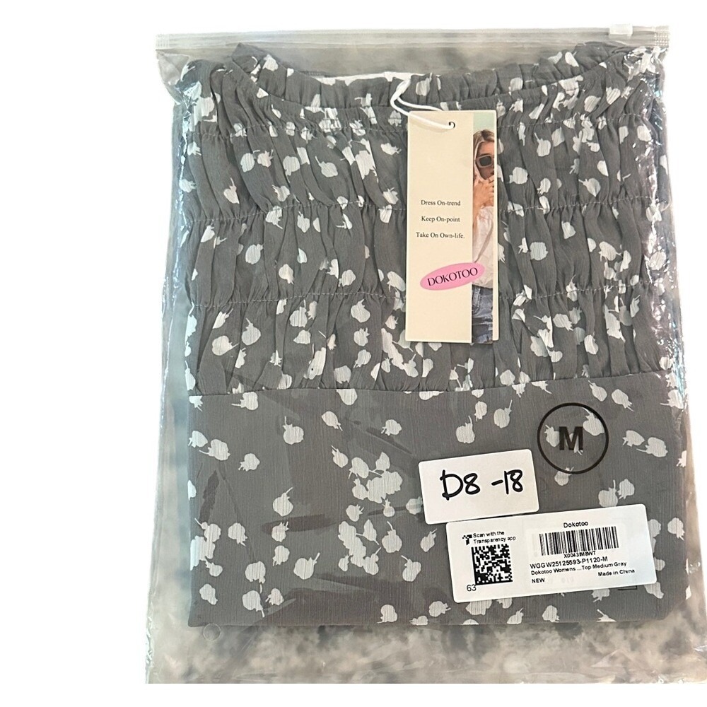 Dokotoo Gray Polka Dot V-Neck Blouse Womens Medium‎ - Picture 3 of 3